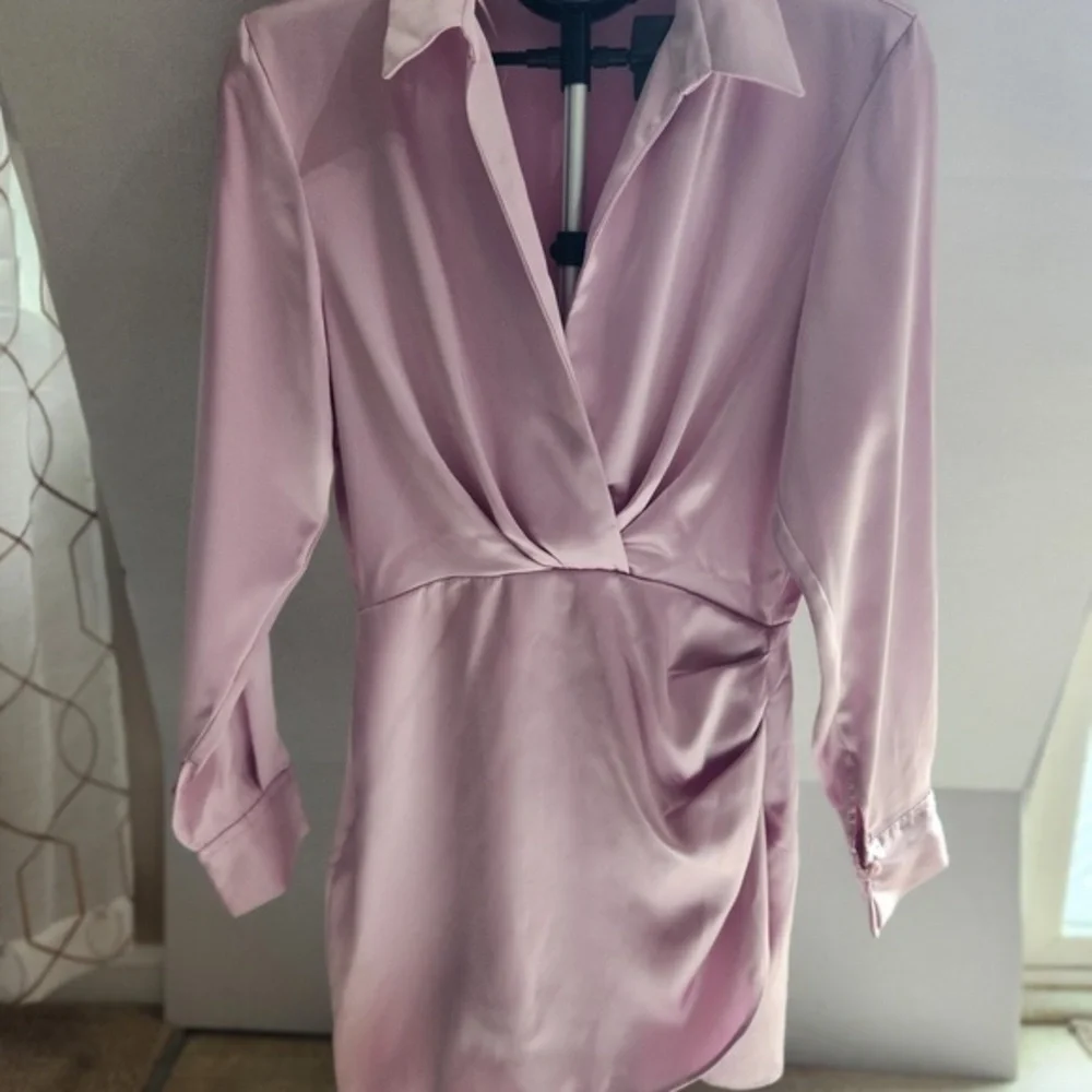 Zara Dress Womens Size Small Light Pink‎ Shirt Satin Collared Wrap Elegant Dress - Picture 12 of 14